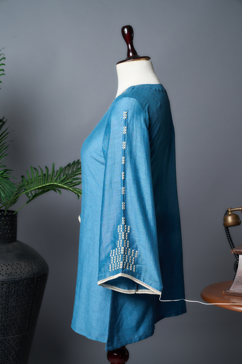 Blue Katha Linen Kurti