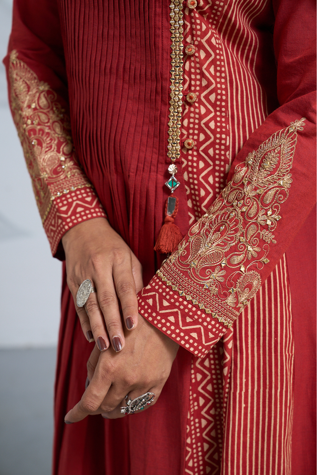 Rust South Cotton Anarkali Dress with Dupatta