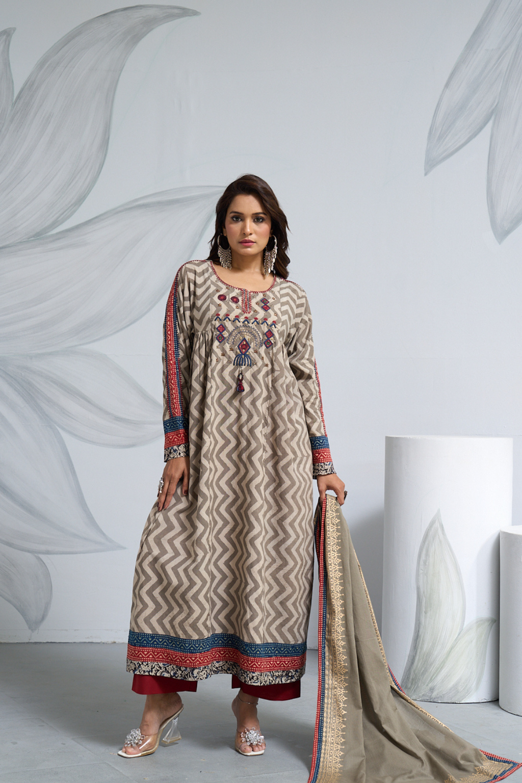 Cement Panel Dress – Jaipur Dabu Print – Cotton Frill