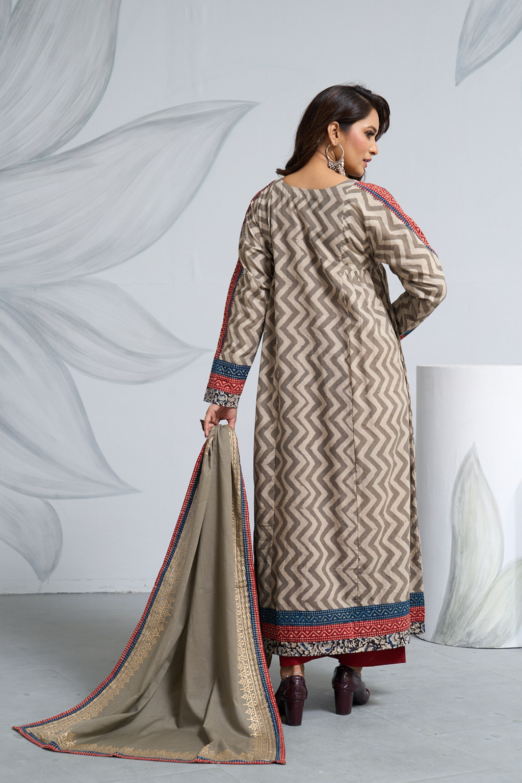 Cement Panel Dress – Jaipur Dabu Print – Cotton Frill