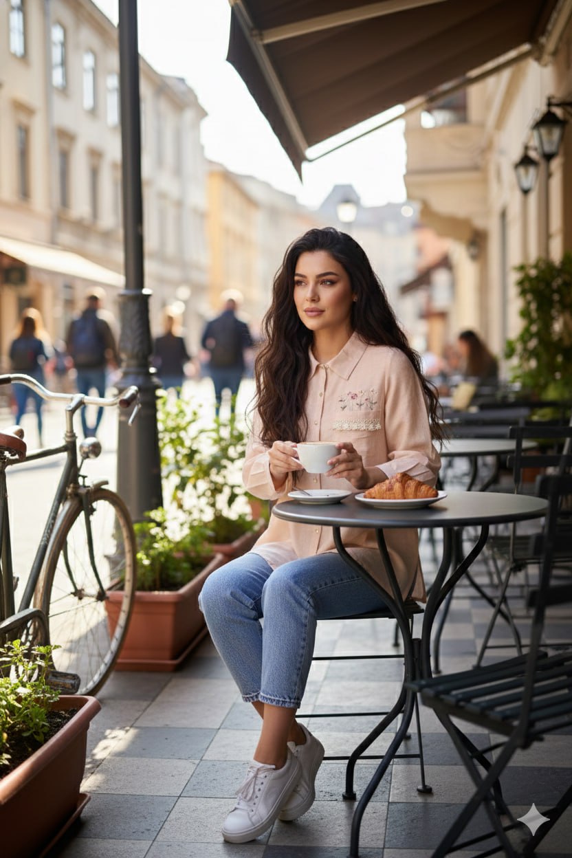 Peach Bember Linen Shirt – Pocket Embroidery – Full Sleeve