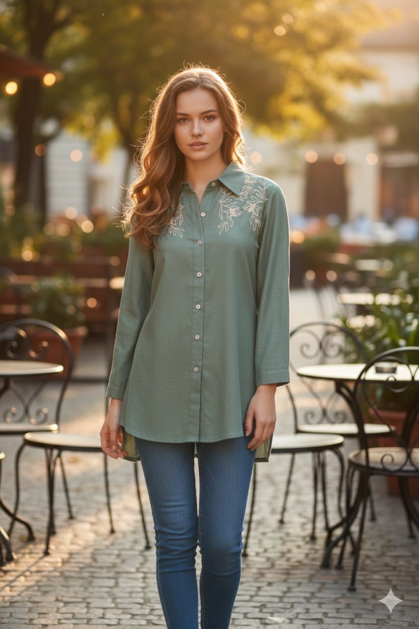 Dusty Green Tensil Linen Shirt – Collar Type – Full Sleeve