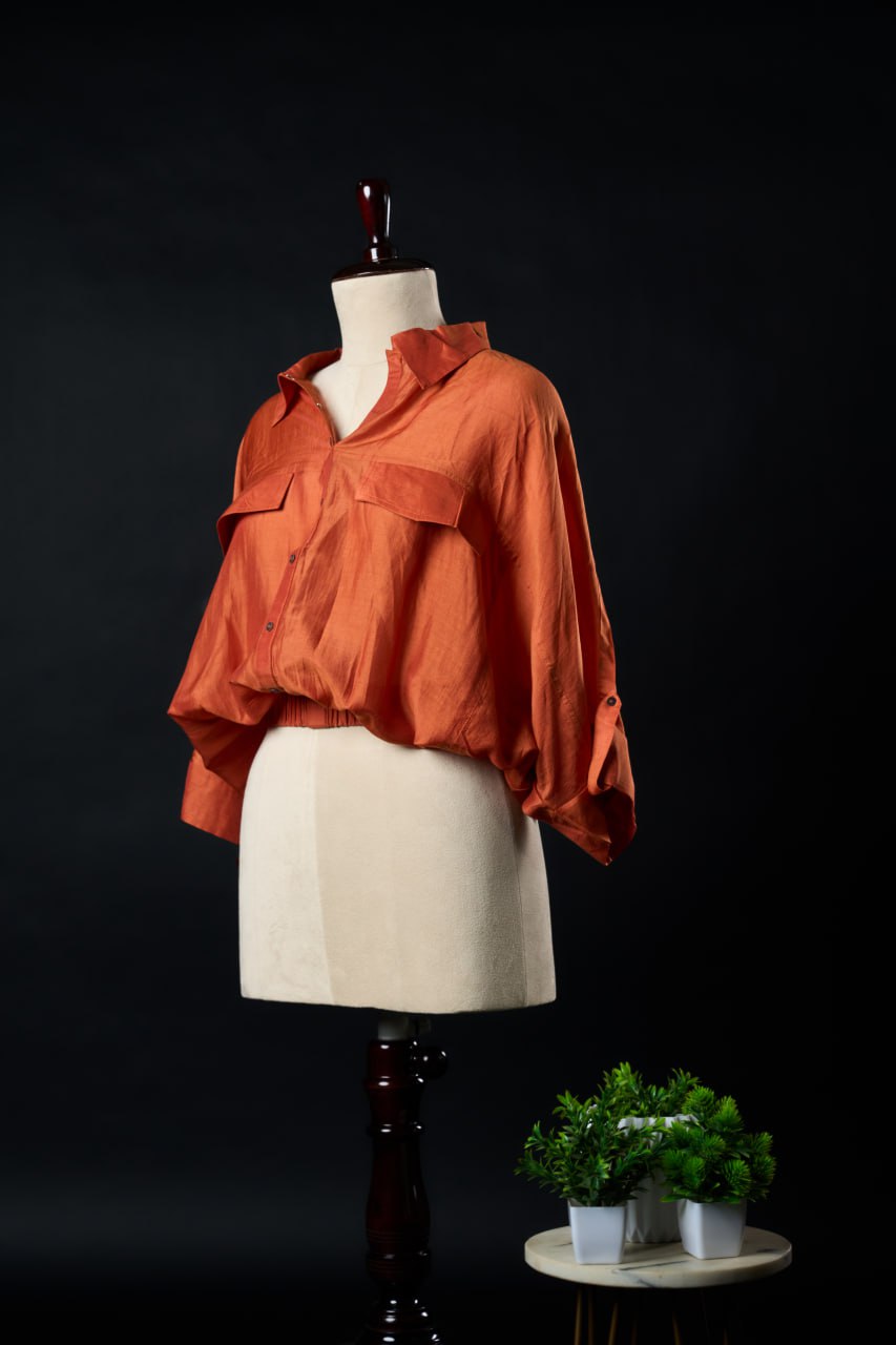 Rust Bemberg Silk Shirt – Free Size – Regular Wear – Casual