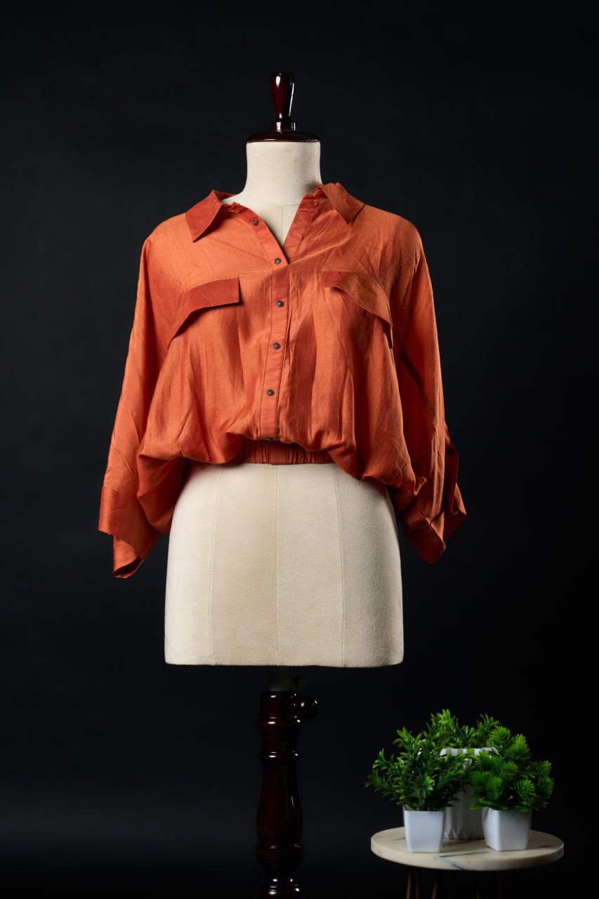 Rust Bemberg Silk Shirt – Free Size – Regular Wear – Casual