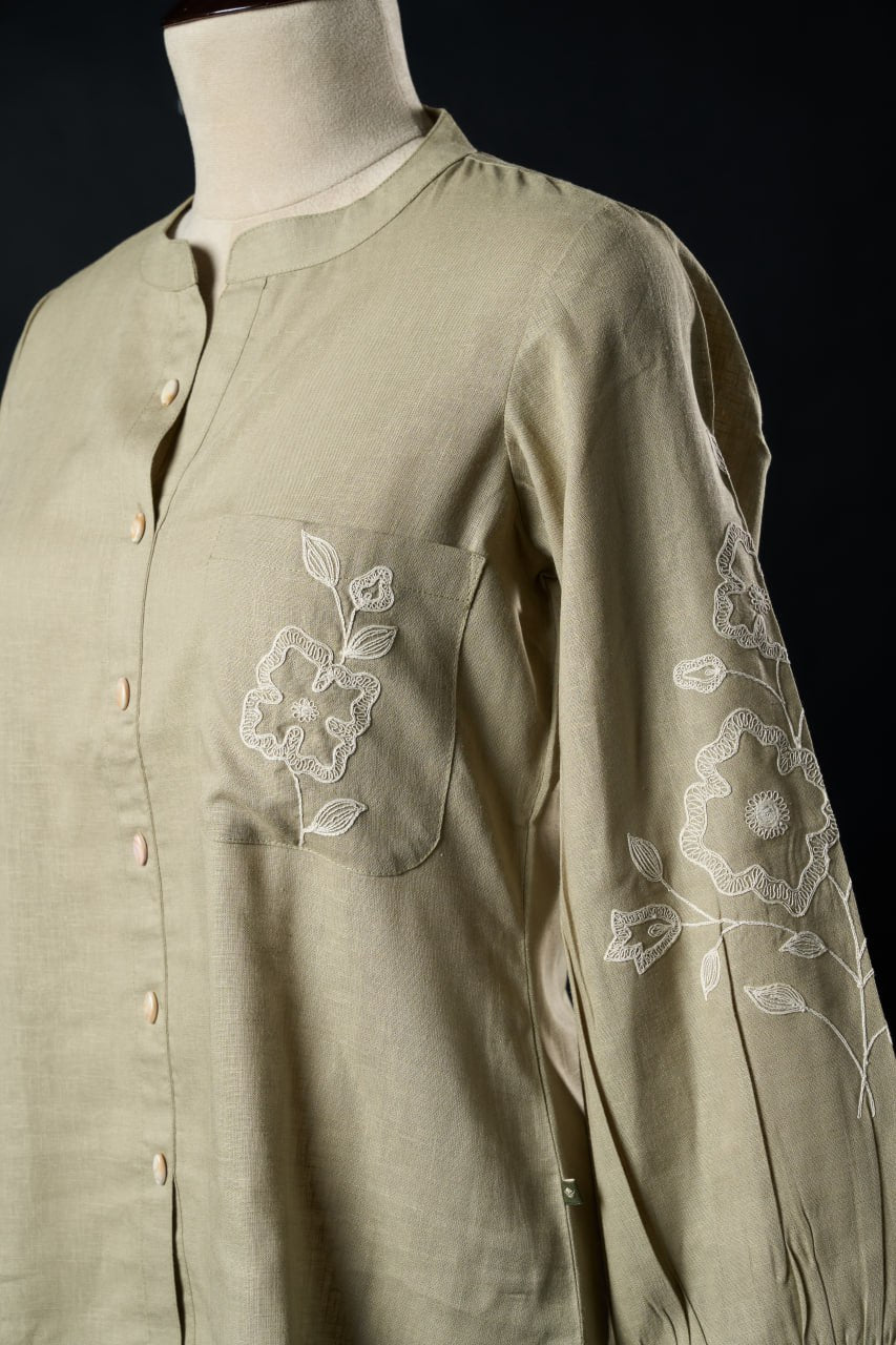 Dusty Pista Tensil Linen Shirt – Collar Type – Full Sleeve