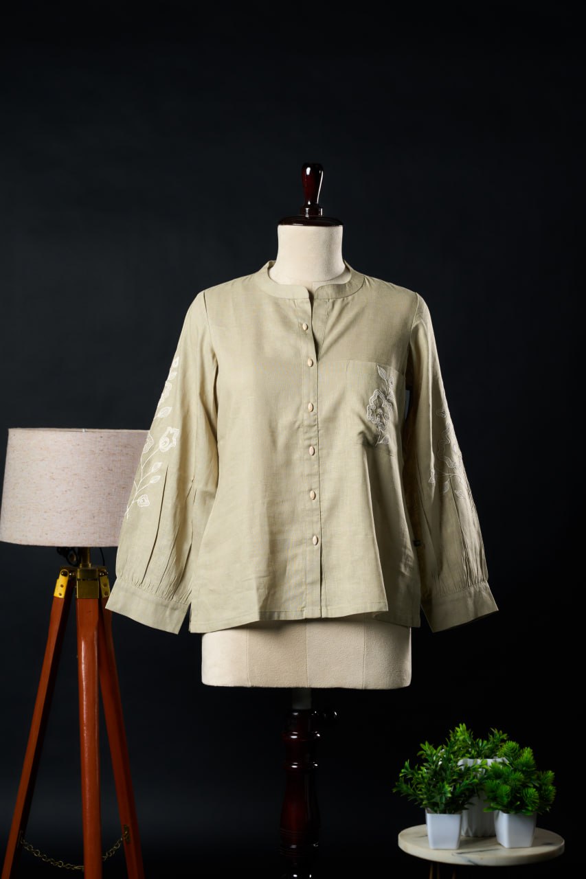Dusty Pista Tensil Linen Shirt – Collar Type – Full Sleeve