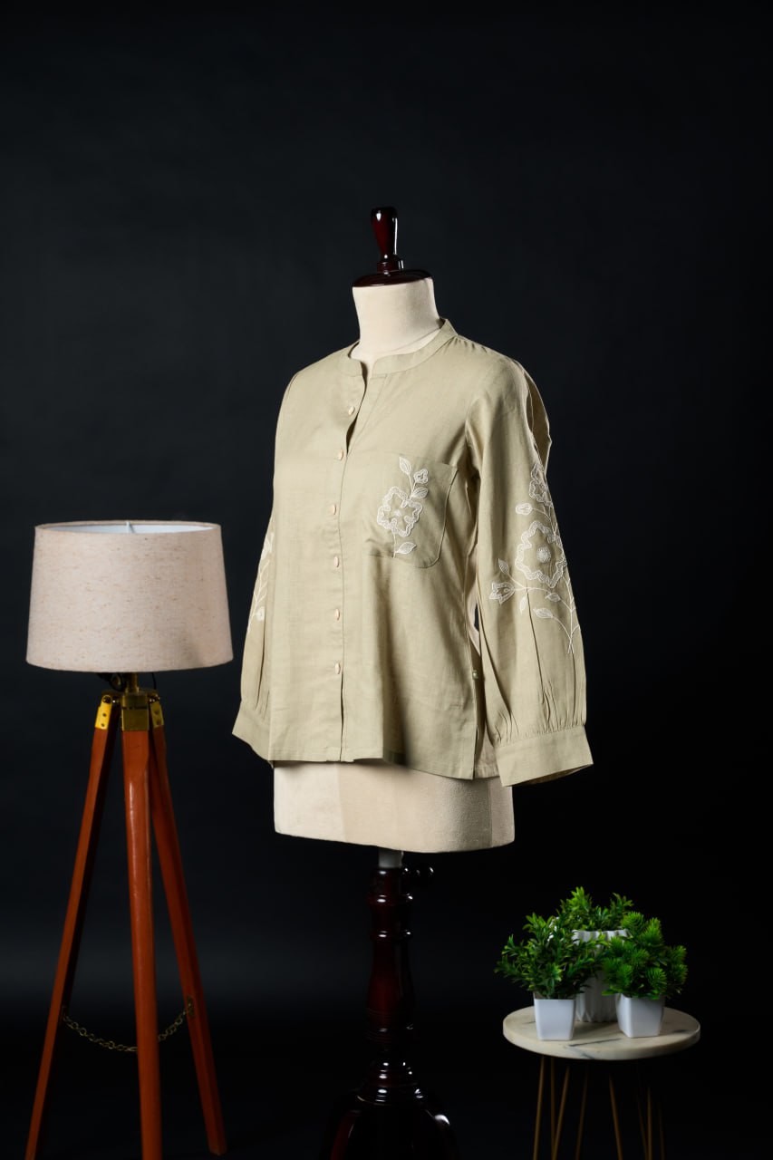 Dusty Pista Tensil Linen Shirt – Collar Type – Full Sleeve